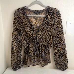 Olivaceous Animal Print V-Neck Blouse